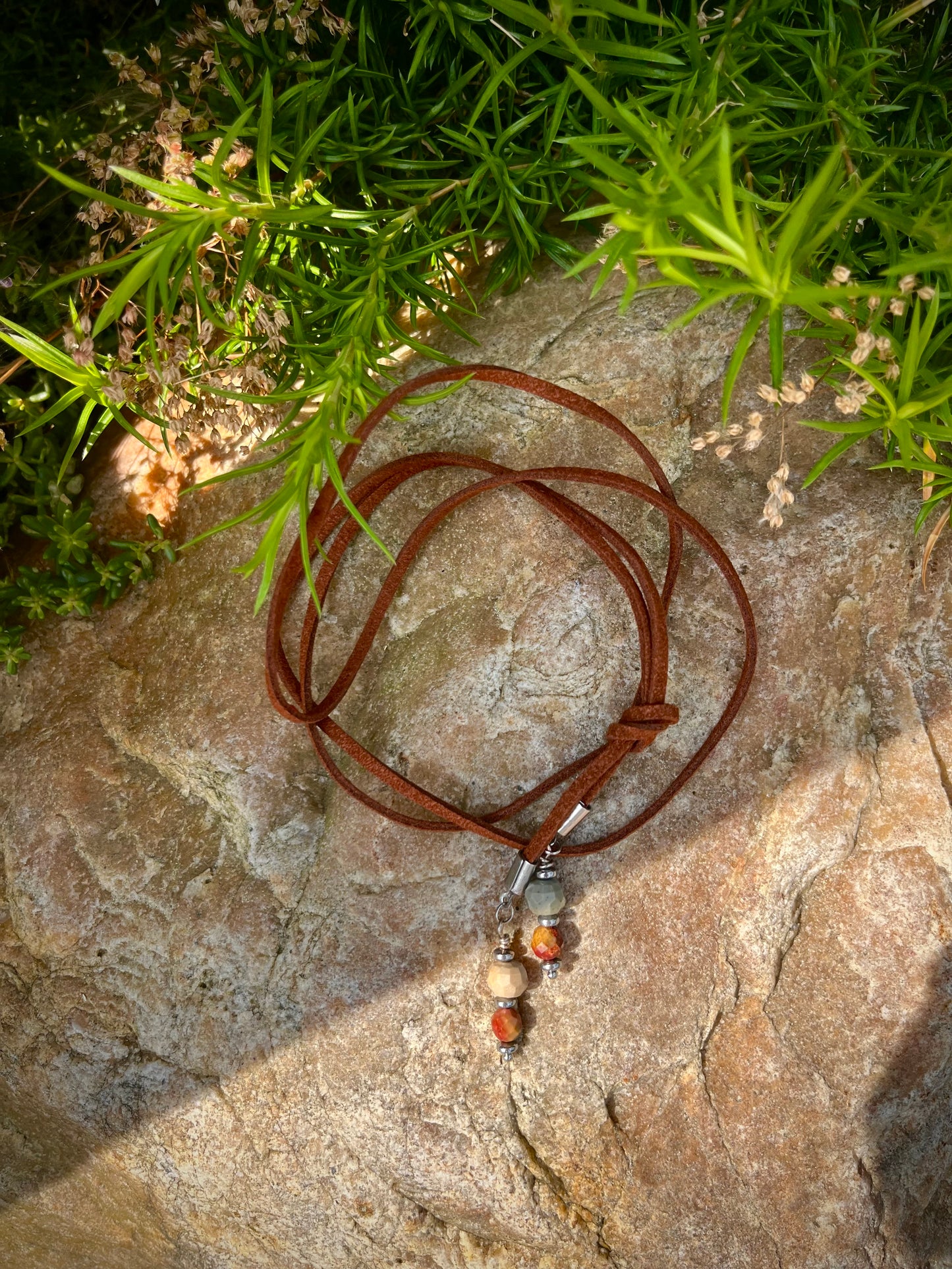 45” Medium Brown Suede Lariat with Jasper Stone