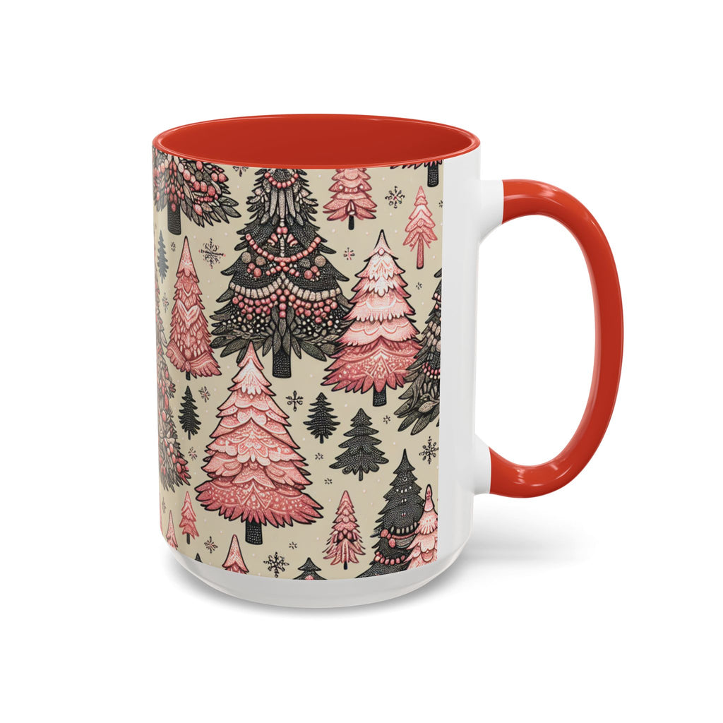 Paisley Christmas Tree Accent Coffee Mug – Pink Vintage Holiday Pattern (11/15oz)