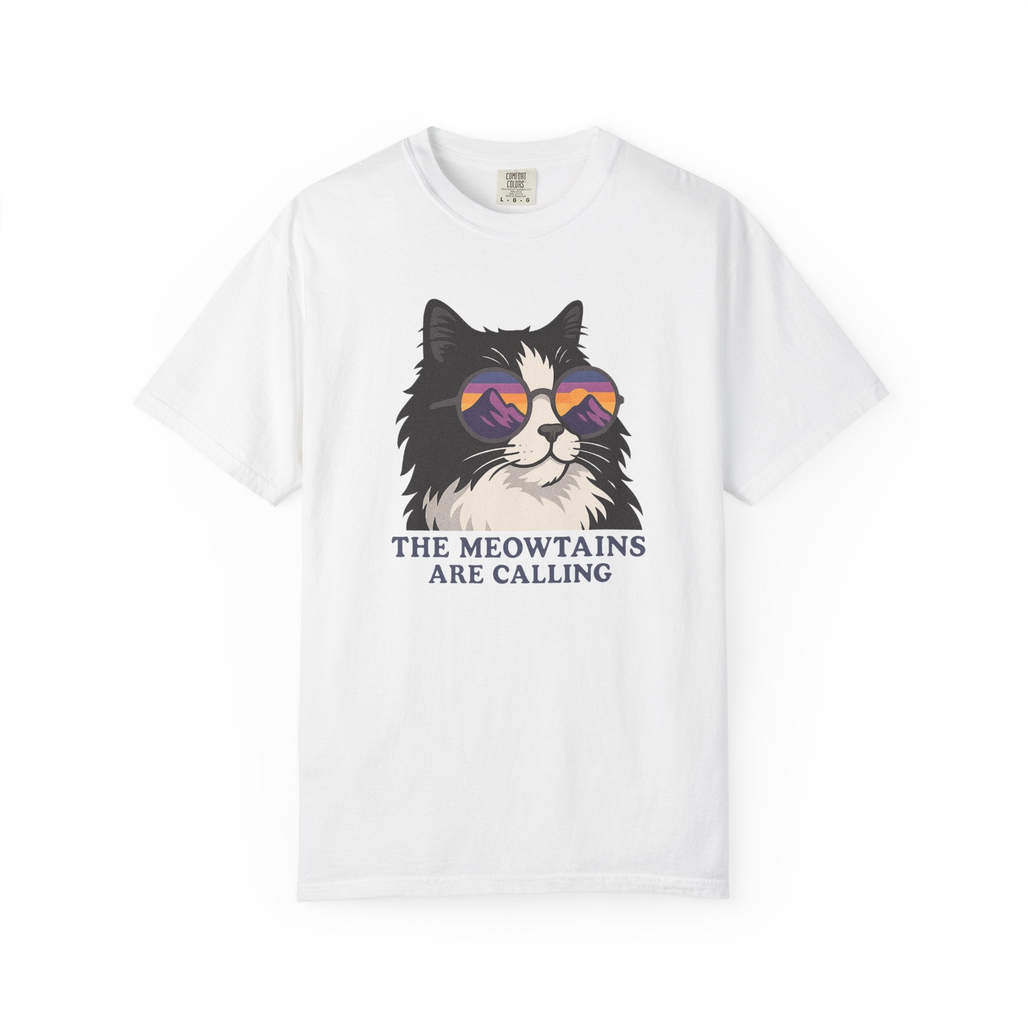 Cat Graphic T-Shirt — "The Meowtains Are Calling" Retro Sunglasses Tee