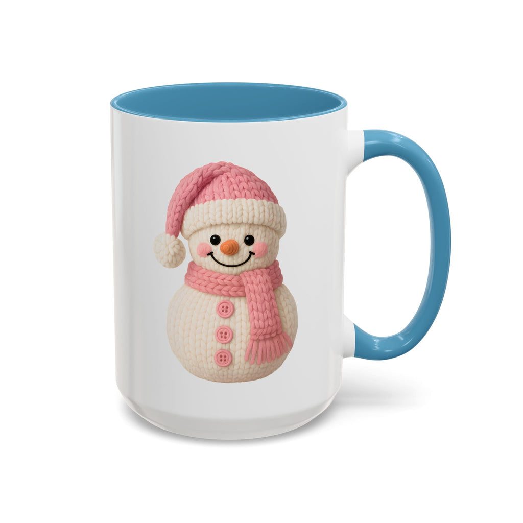 Pink Knitted Snowman Accent Coffee Mug — Cute Holiday Winter Drinkware (11/15oz)