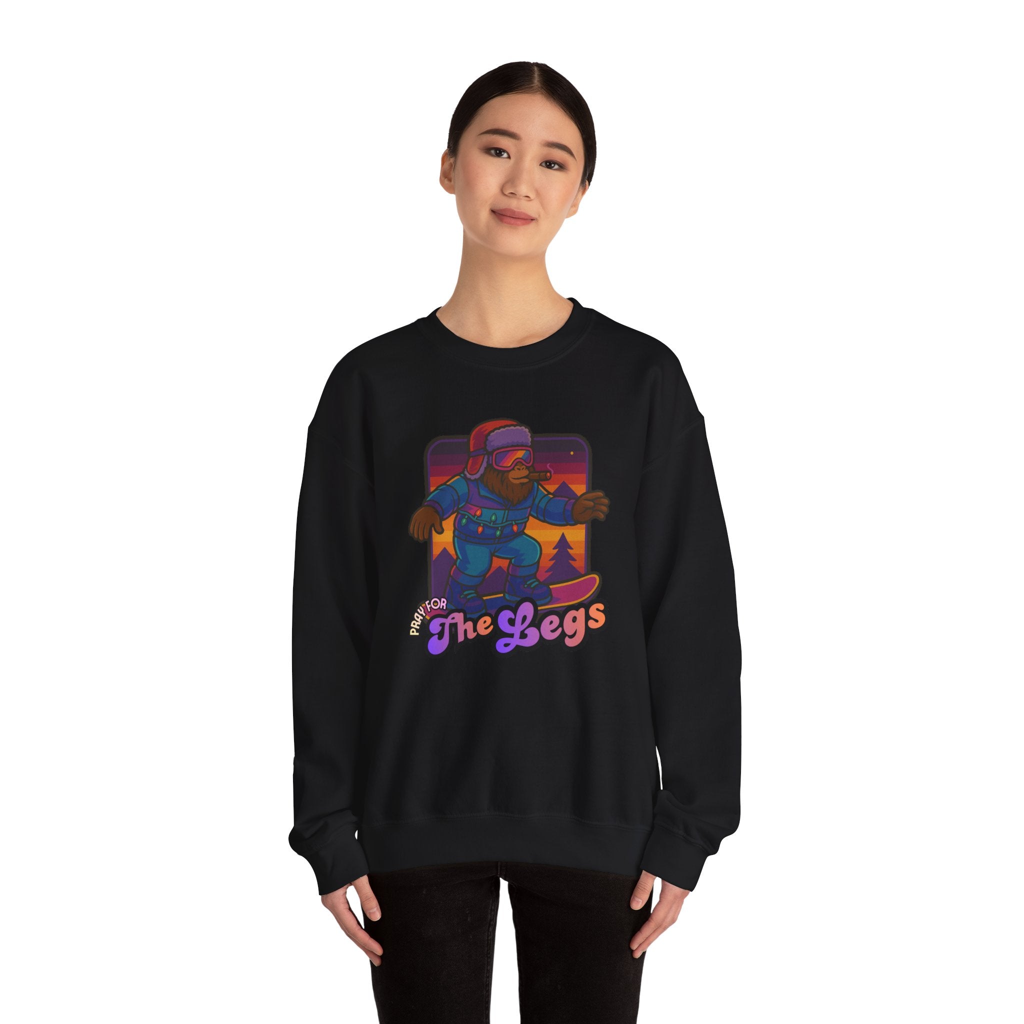 Snowboarder Graphic Crewneck Sweatshirt — Retro Night Mountain Design