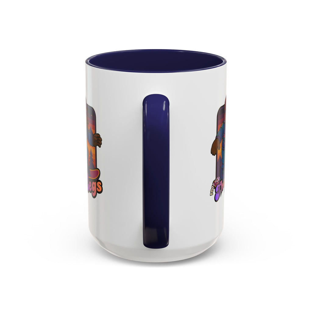 Snowboarding  Sasquatch Coffee Mug - 'Pray for The Legs' Retro Sunset Accent Mug (11/15oz)