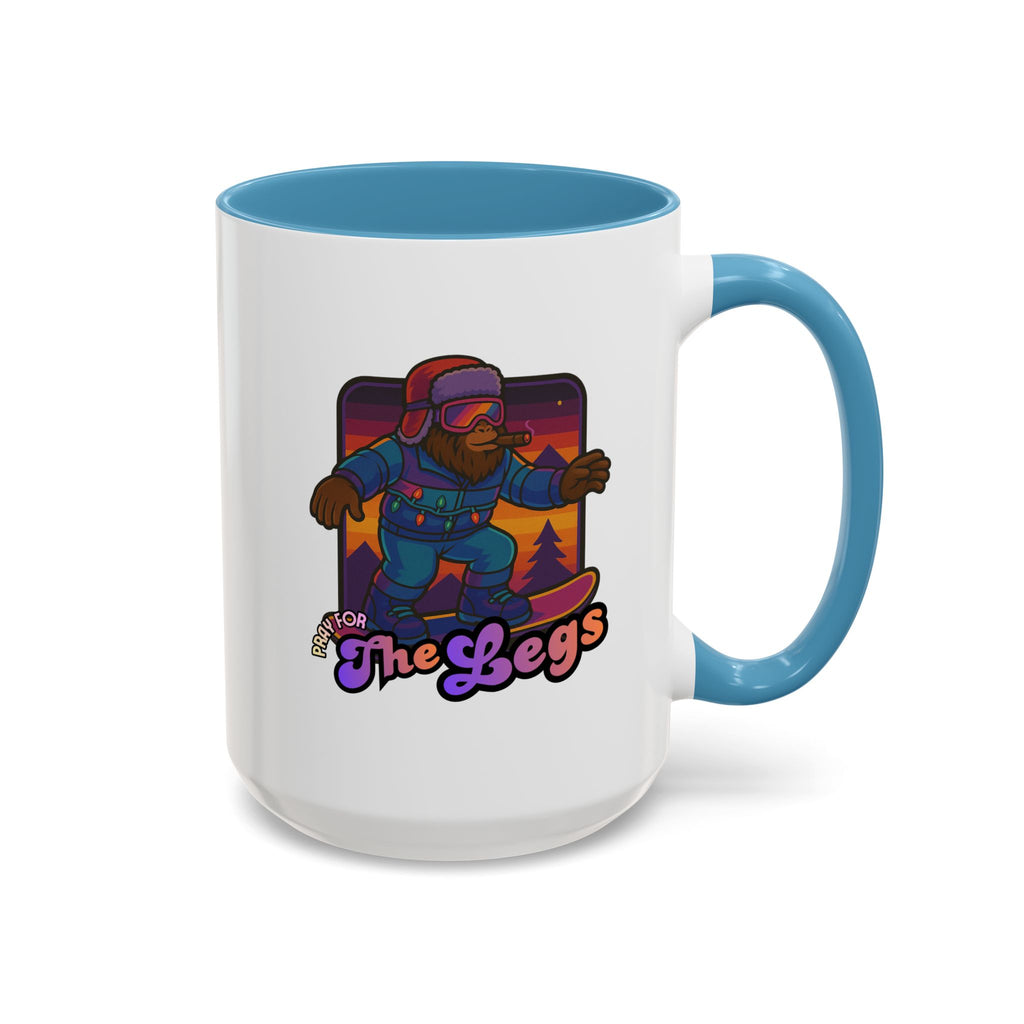 Snowboarding  Sasquatch Coffee Mug - 'Pray for The Legs' Retro Sunset Accent Mug (11/15oz)