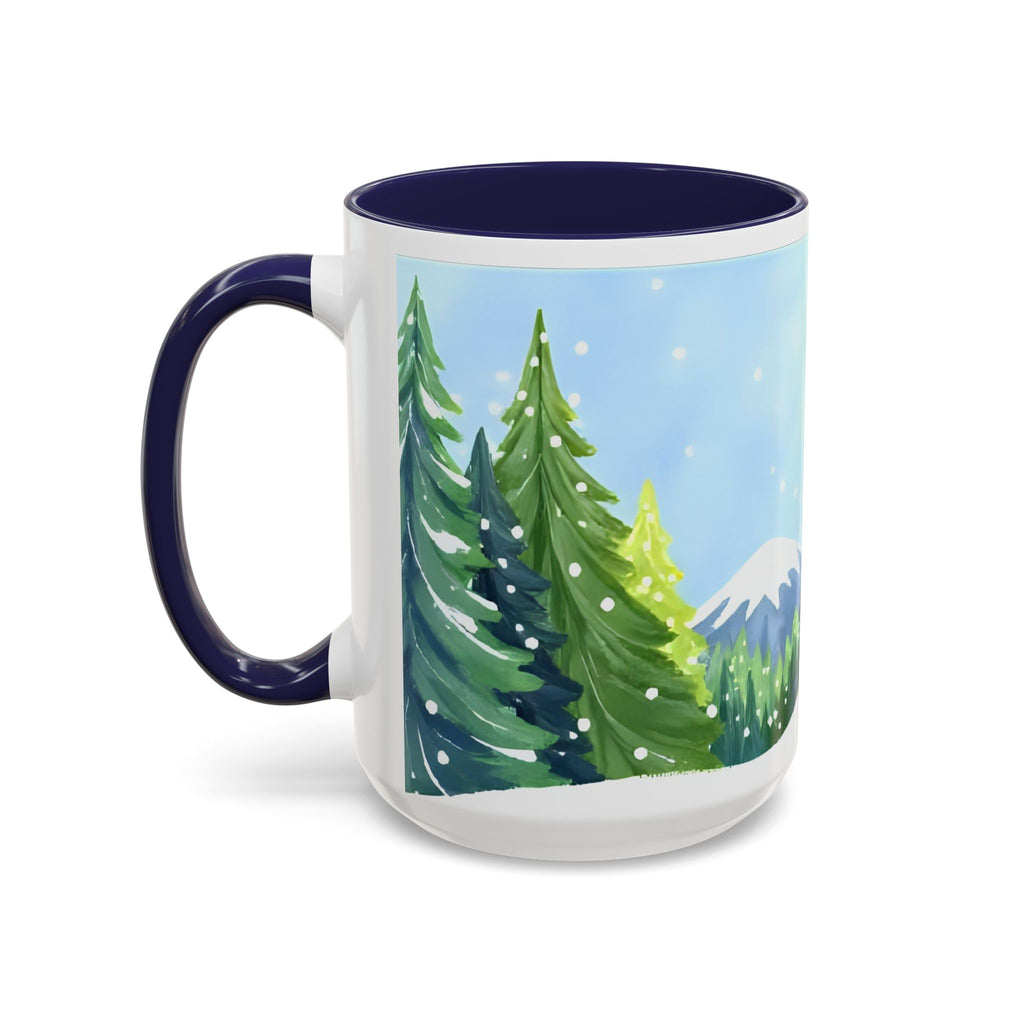Winter Pine Forest Accent Coffee Mug — Scenic Snowy Trees 11/15oz