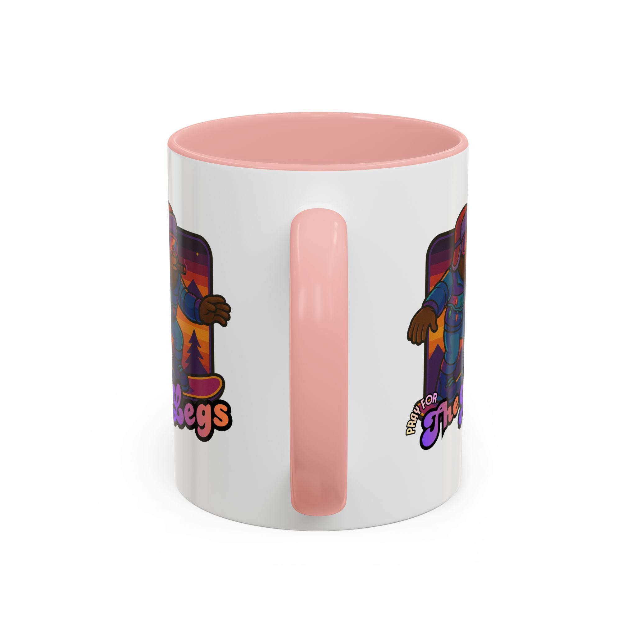 Snowboarding  Sasquatch Coffee Mug - 'Pray for The Legs' Retro Sunset Accent Mug (11/15oz)