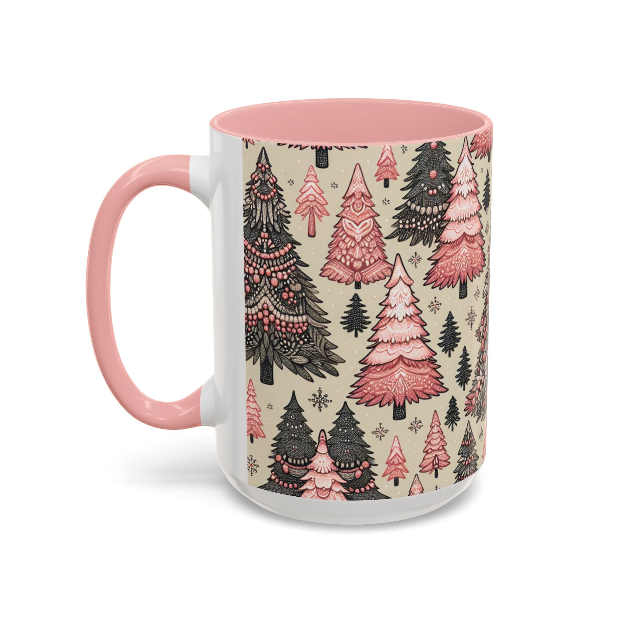 Paisley Christmas Tree Accent Coffee Mug – Pink Vintage Holiday Pattern (11/15oz)