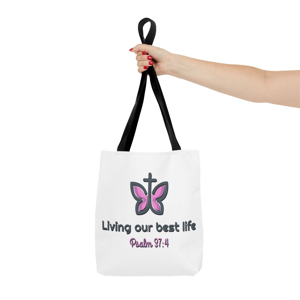 "Living Our Best Life" (Psalm 37:4) Butterfly Tote Bag