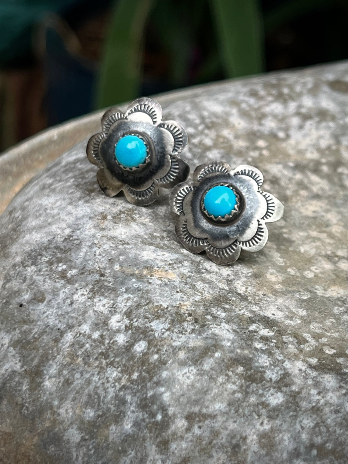 Turquoise Sterling Silver Flower Stud Earrings