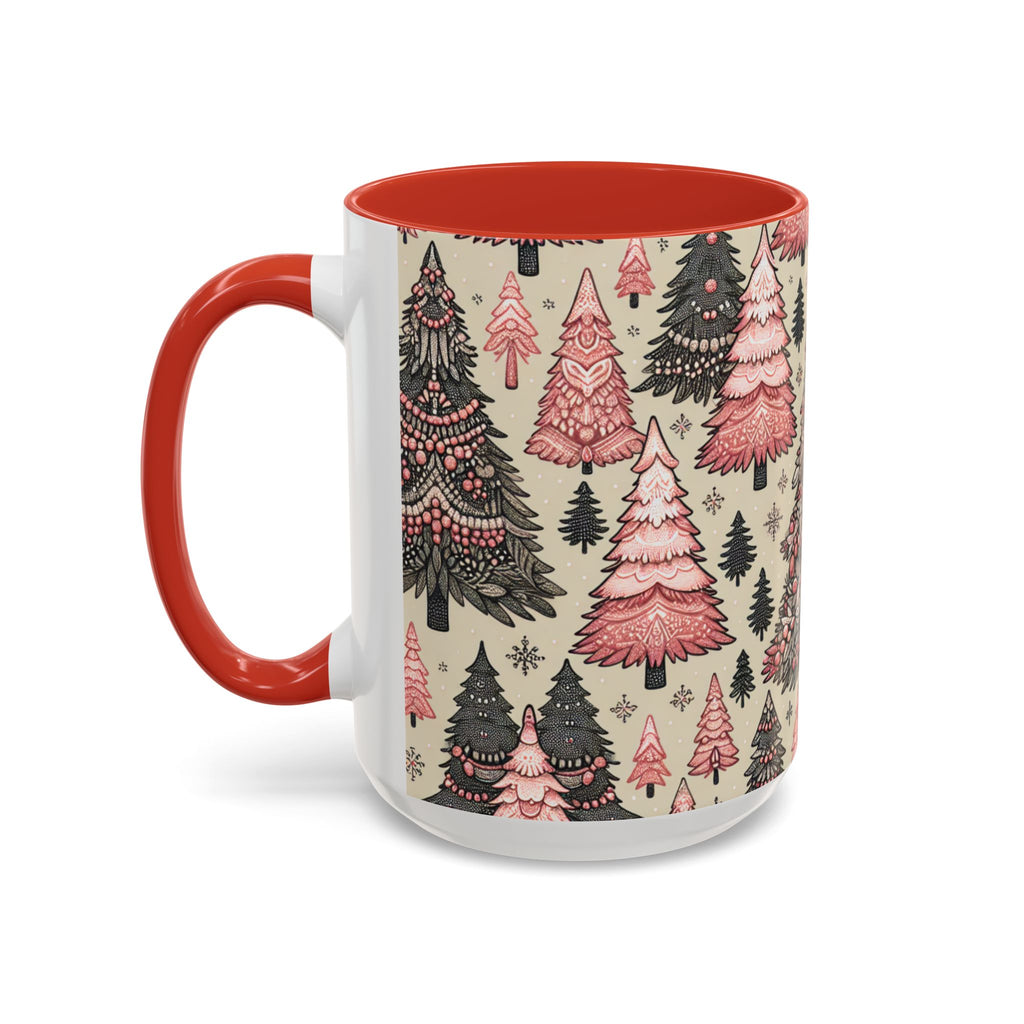 Paisley Christmas Tree Accent Coffee Mug – Pink Vintage Holiday Pattern (11/15oz)