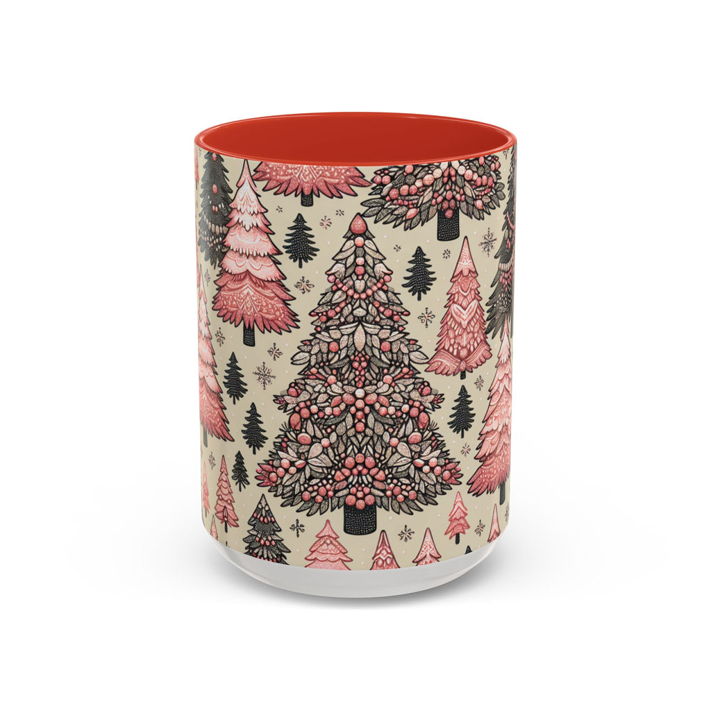 Paisley Christmas Tree Accent Coffee Mug – Pink Vintage Holiday Pattern (11/15oz)