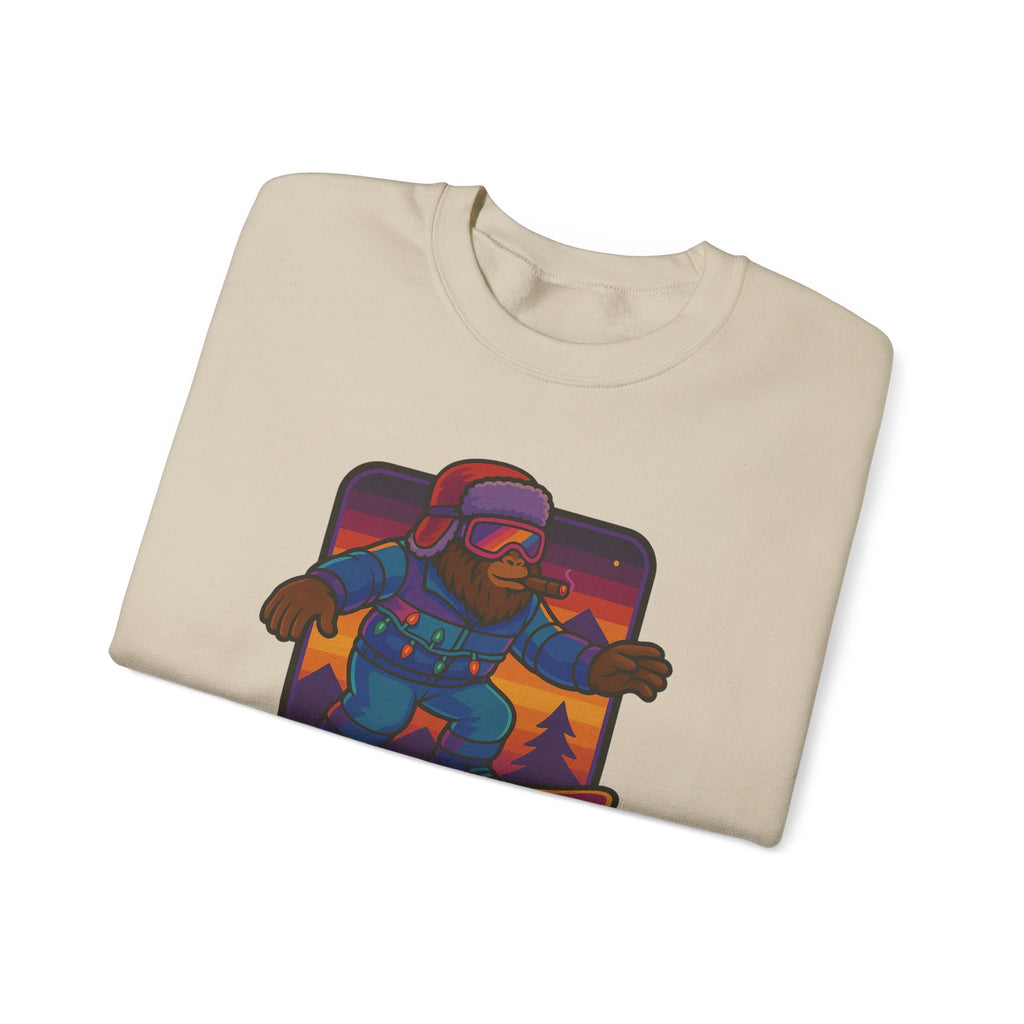 Snowboarder Graphic Crewneck Sweatshirt — Retro Night Mountain Design