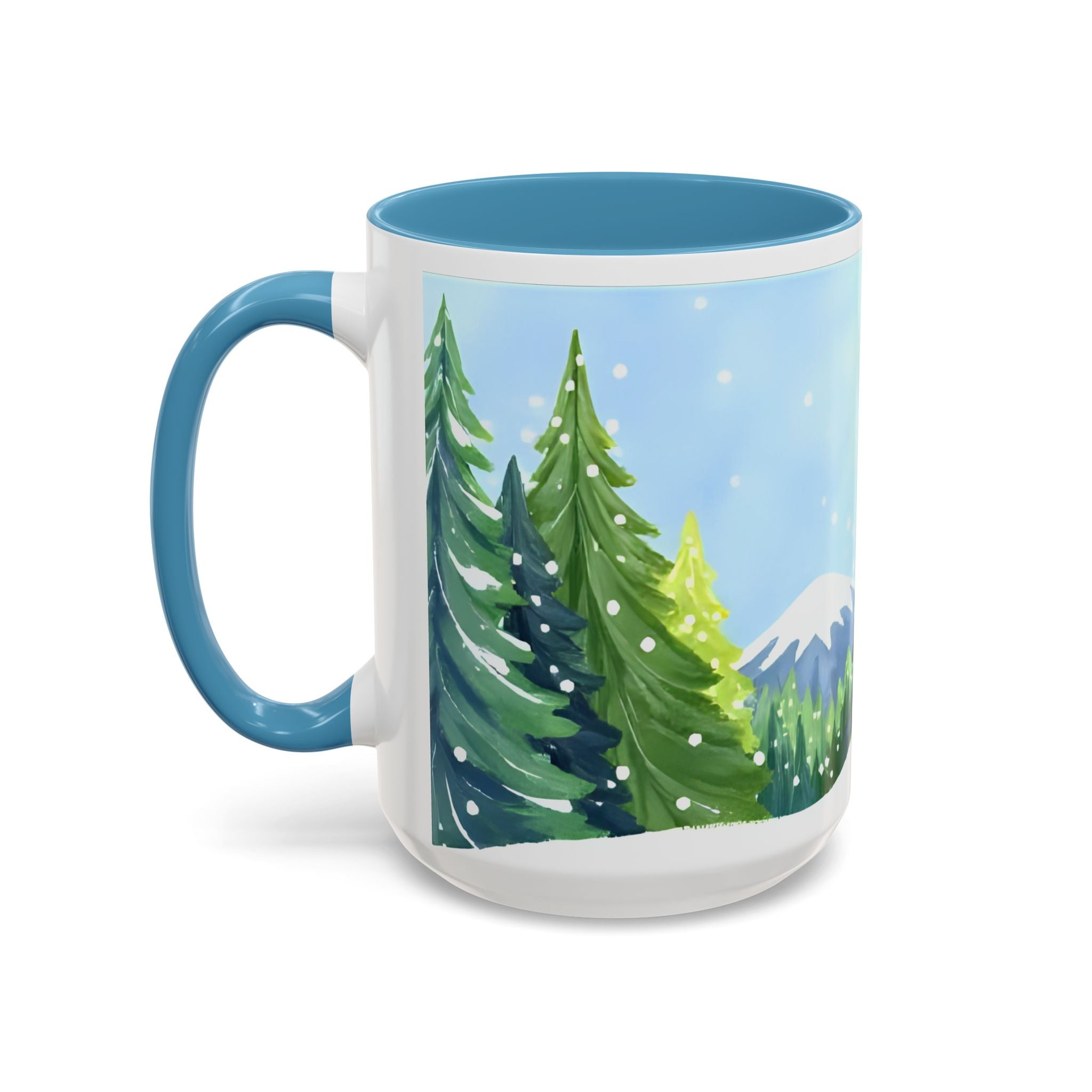 Winter Pine Forest Accent Coffee Mug — Scenic Snowy Trees 11/15oz