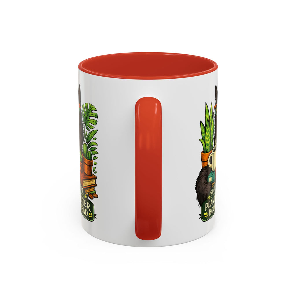 Cat & Plants Accent Coffee Mug — "Sorry, I Can't...I Have Plants to Water & Books to Read"