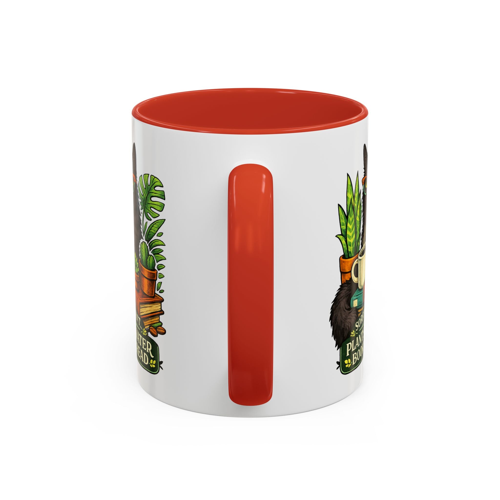 Cat & Plants Accent Coffee Mug — "Sorry, I Can't...I Have Plants to Water & Books to Read"