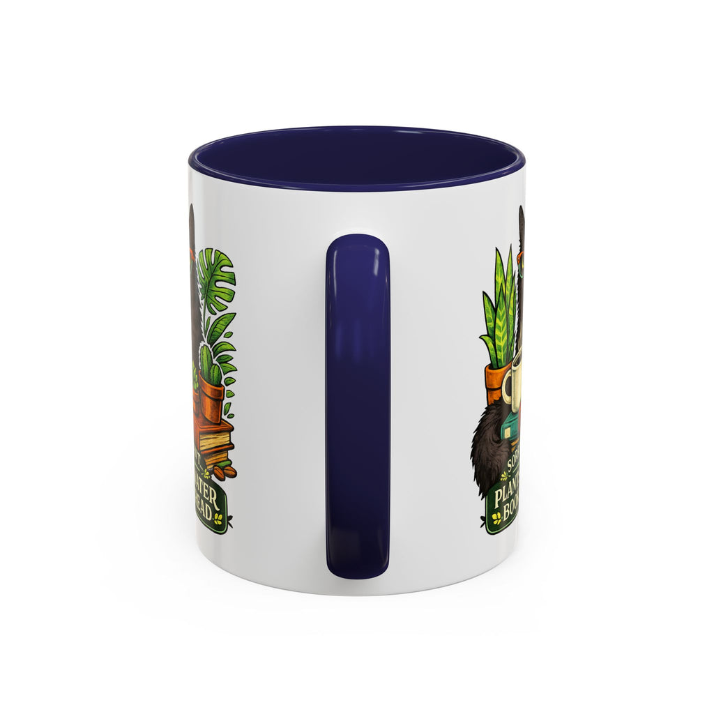 Cat & Plants Accent Coffee Mug — "Sorry, I Can't...I Have Plants to Water & Books to Read"