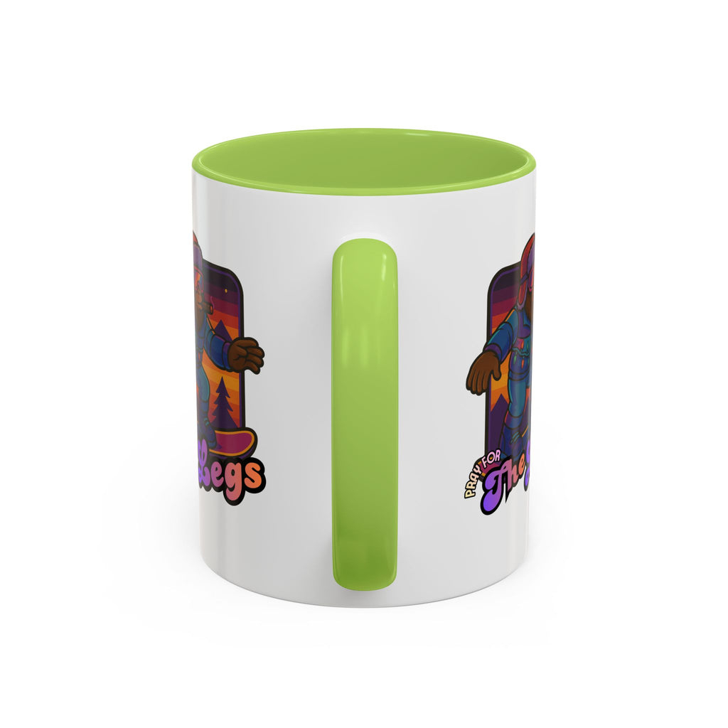 Snowboarding  Sasquatch Coffee Mug - 'Pray for The Legs' Retro Sunset Accent Mug (11/15oz)