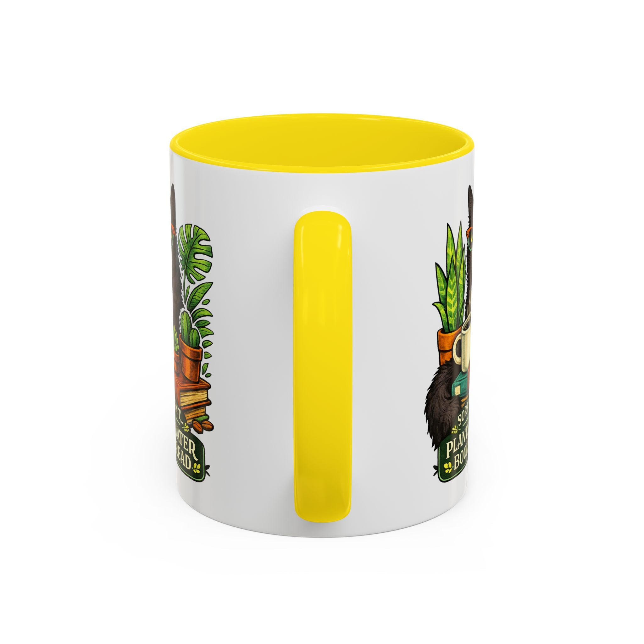 Cat & Plants Accent Coffee Mug — "Sorry, I Can't...I Have Plants to Water & Books to Read"