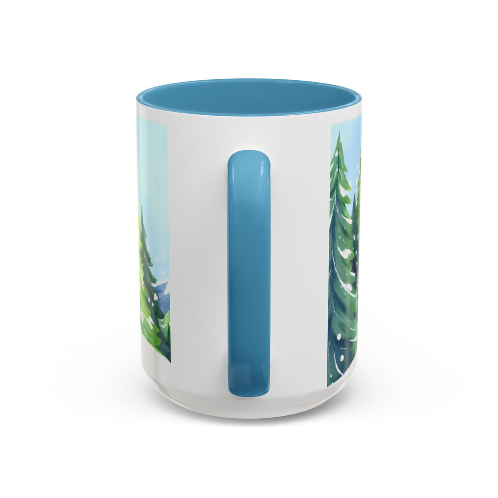 Winter Pine Forest Accent Coffee Mug — Scenic Snowy Trees 11/15oz
