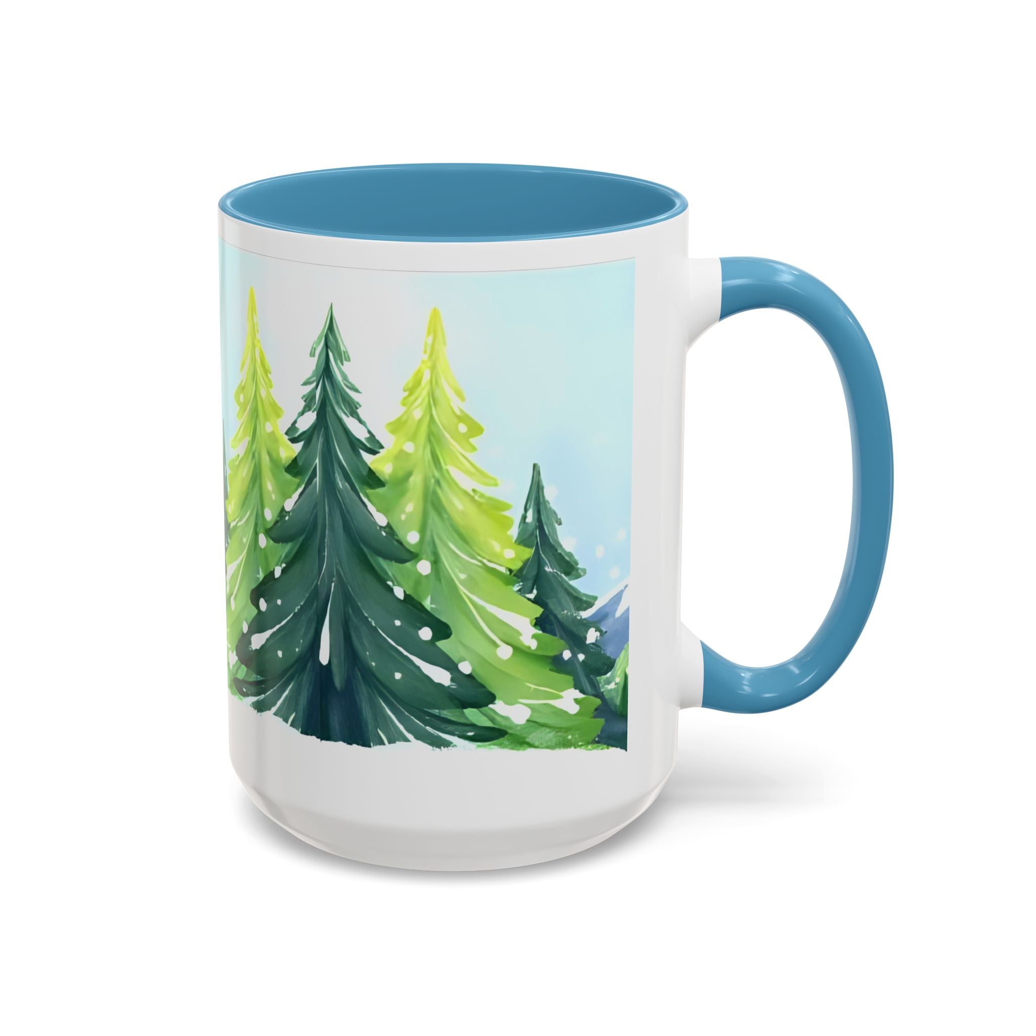 Winter Pine Forest Accent Coffee Mug — Scenic Snowy Trees 11/15oz