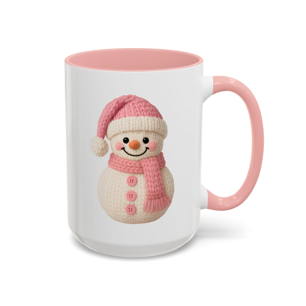 Pink Knitted Snowman Accent Coffee Mug — Cute Holiday Winter Drinkware (11/15oz)
