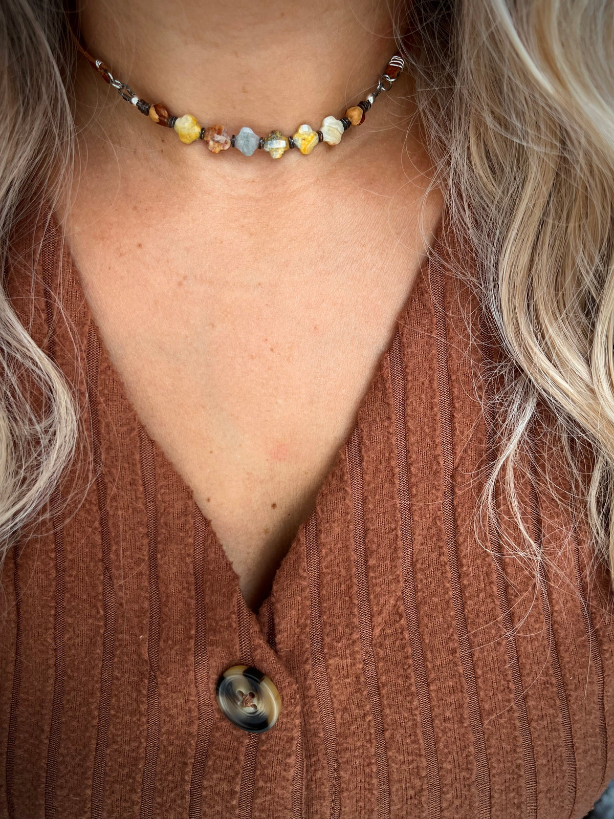 13.25” Red Creek Jasper Suede Choker Necklace