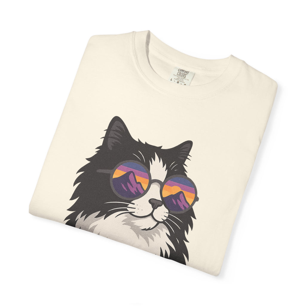 Cat Graphic T-Shirt — "The Meowtains Are Calling" Retro Sunglasses Tee