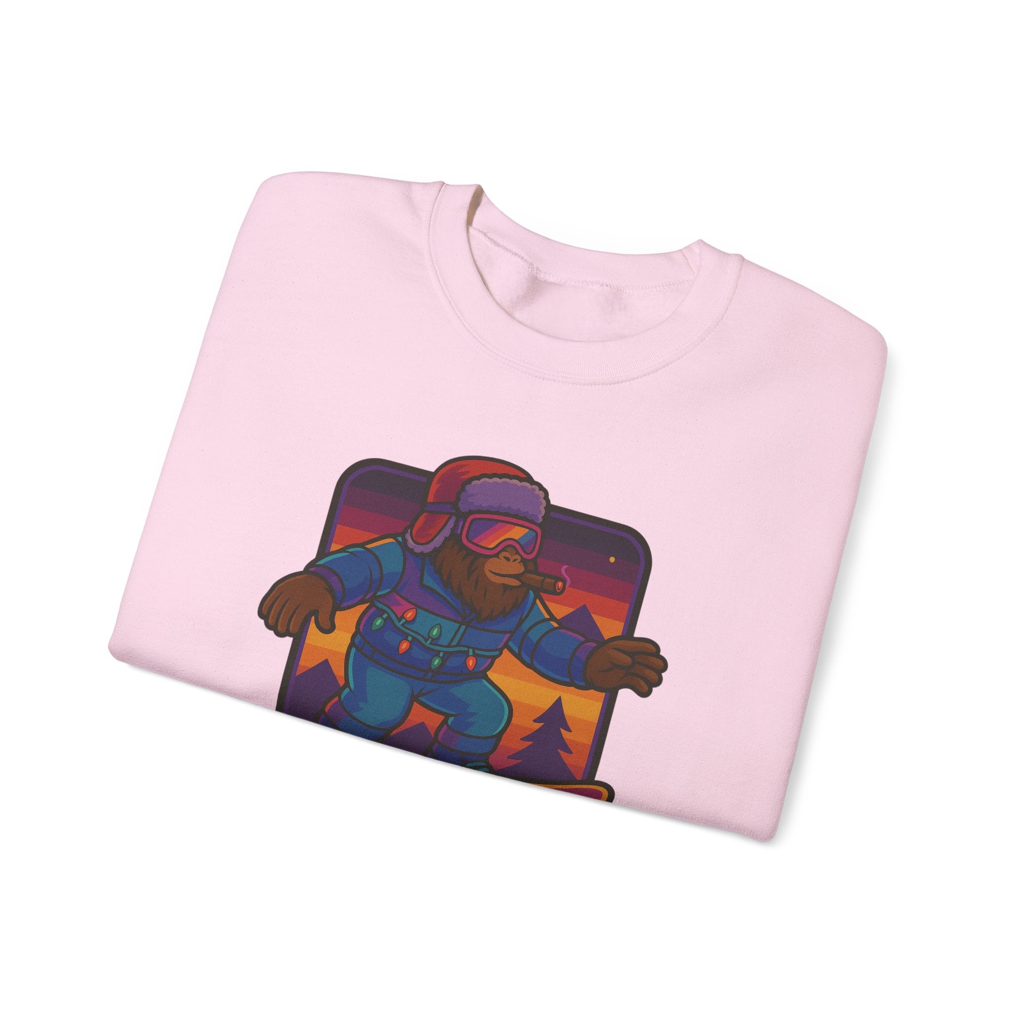 Snowboarder Graphic Crewneck Sweatshirt — Retro Night Mountain Design