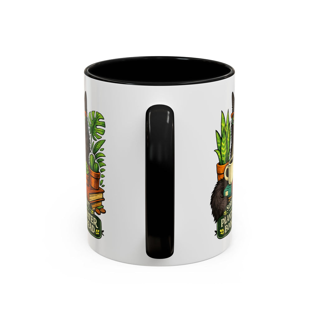 Cat & Plants Accent Coffee Mug — "Sorry, I Can't...I Have Plants to Water & Books to Read"