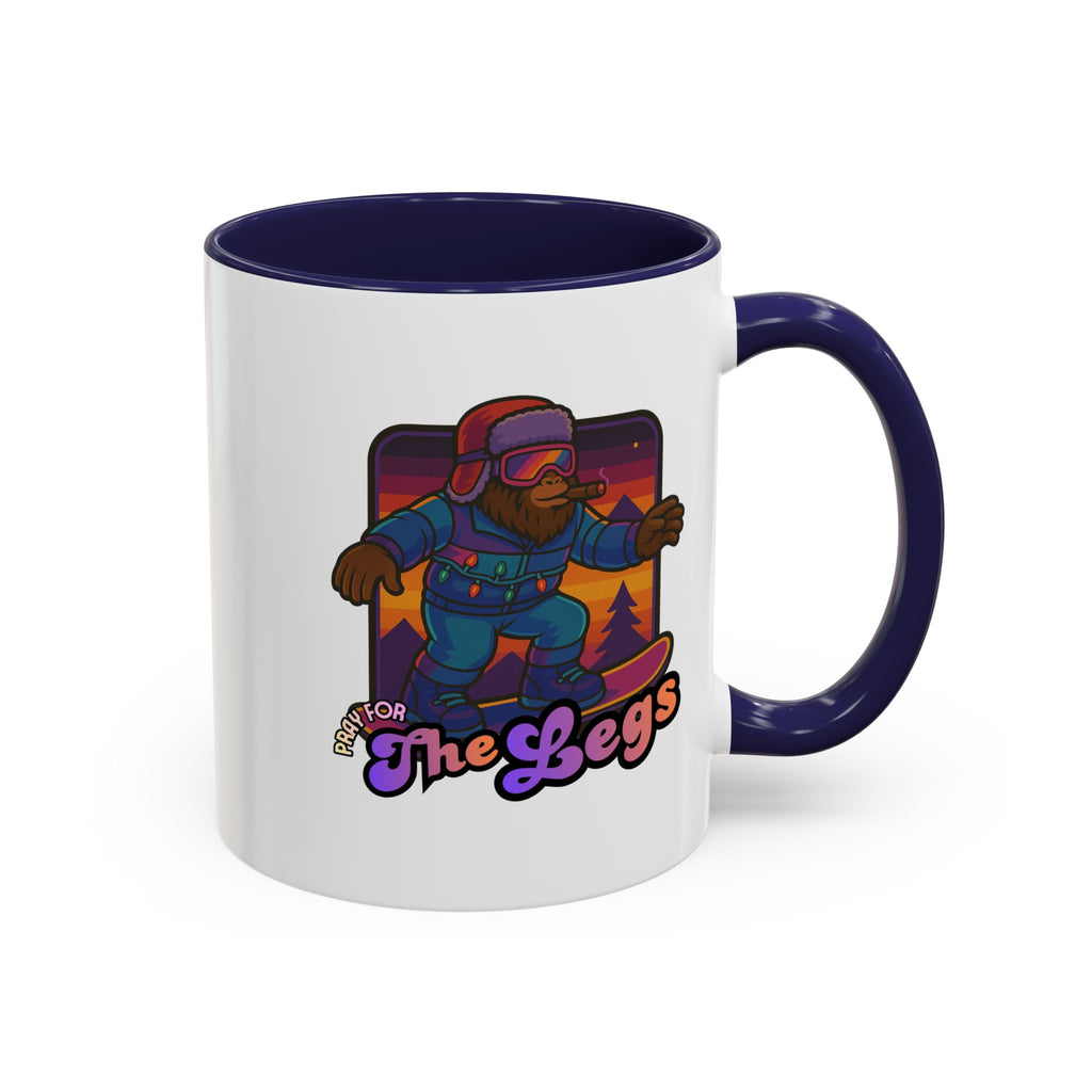 Snowboarding  Sasquatch Coffee Mug - 'Pray for The Legs' Retro Sunset Accent Mug (11/15oz)