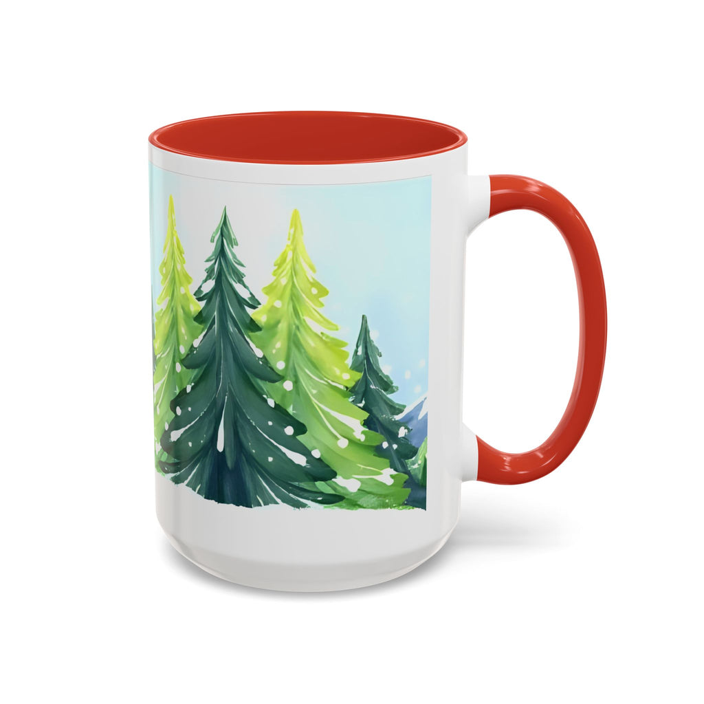 Winter Pine Forest Accent Coffee Mug — Scenic Snowy Trees 11/15oz