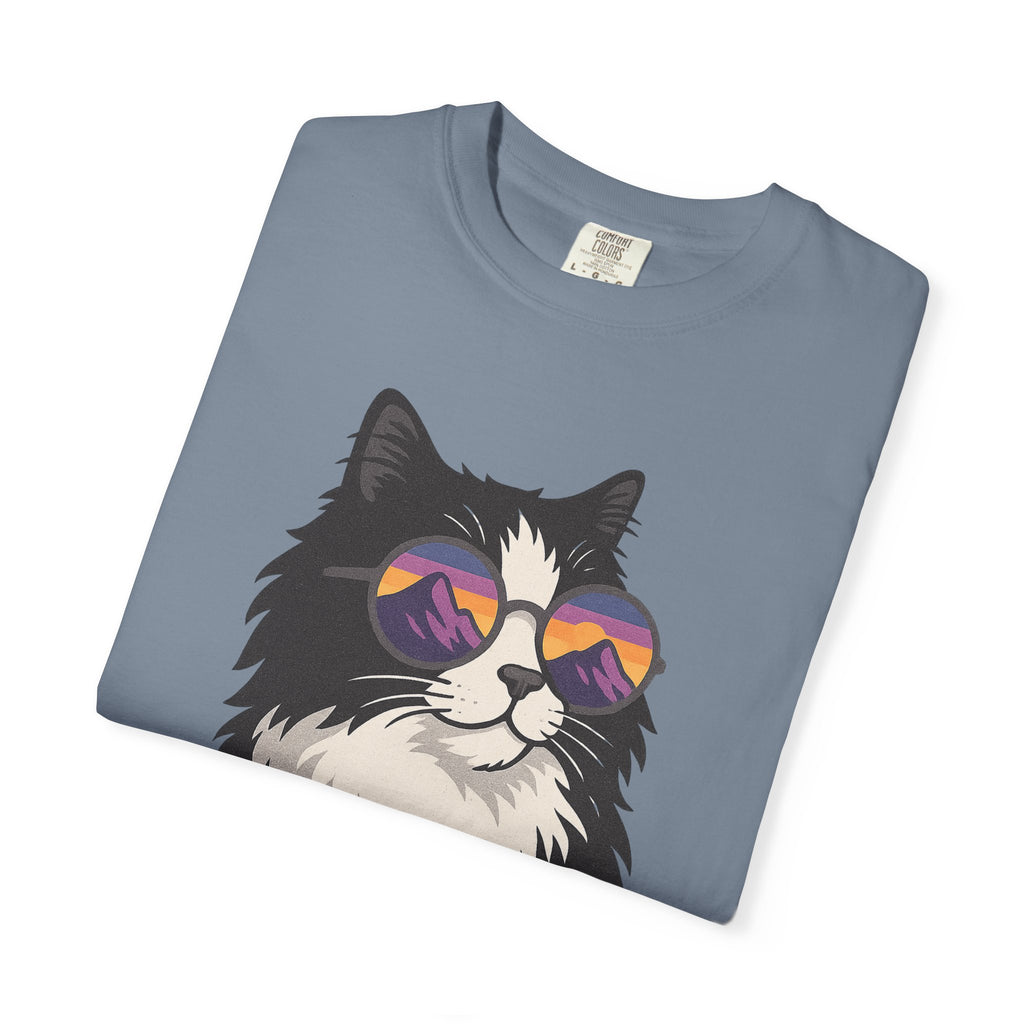 Cat Graphic T-Shirt — "The Meowtains Are Calling" Retro Sunglasses Tee