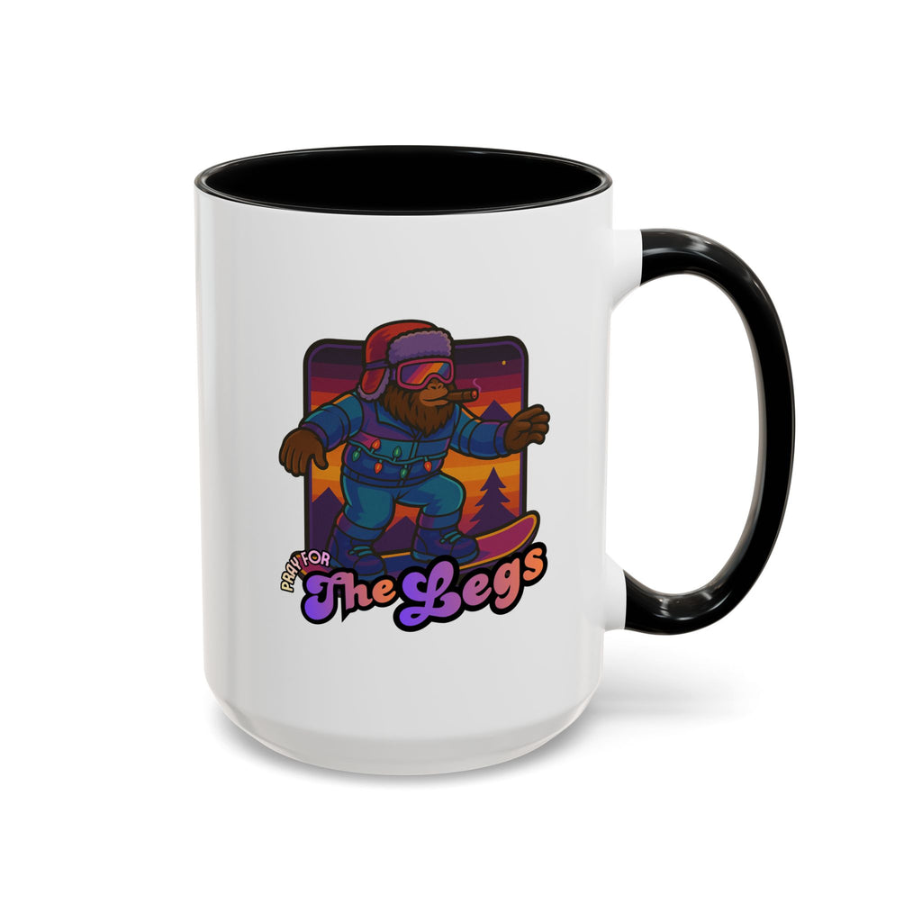 Snowboarding  Sasquatch Coffee Mug - 'Pray for The Legs' Retro Sunset Accent Mug (11/15oz)
