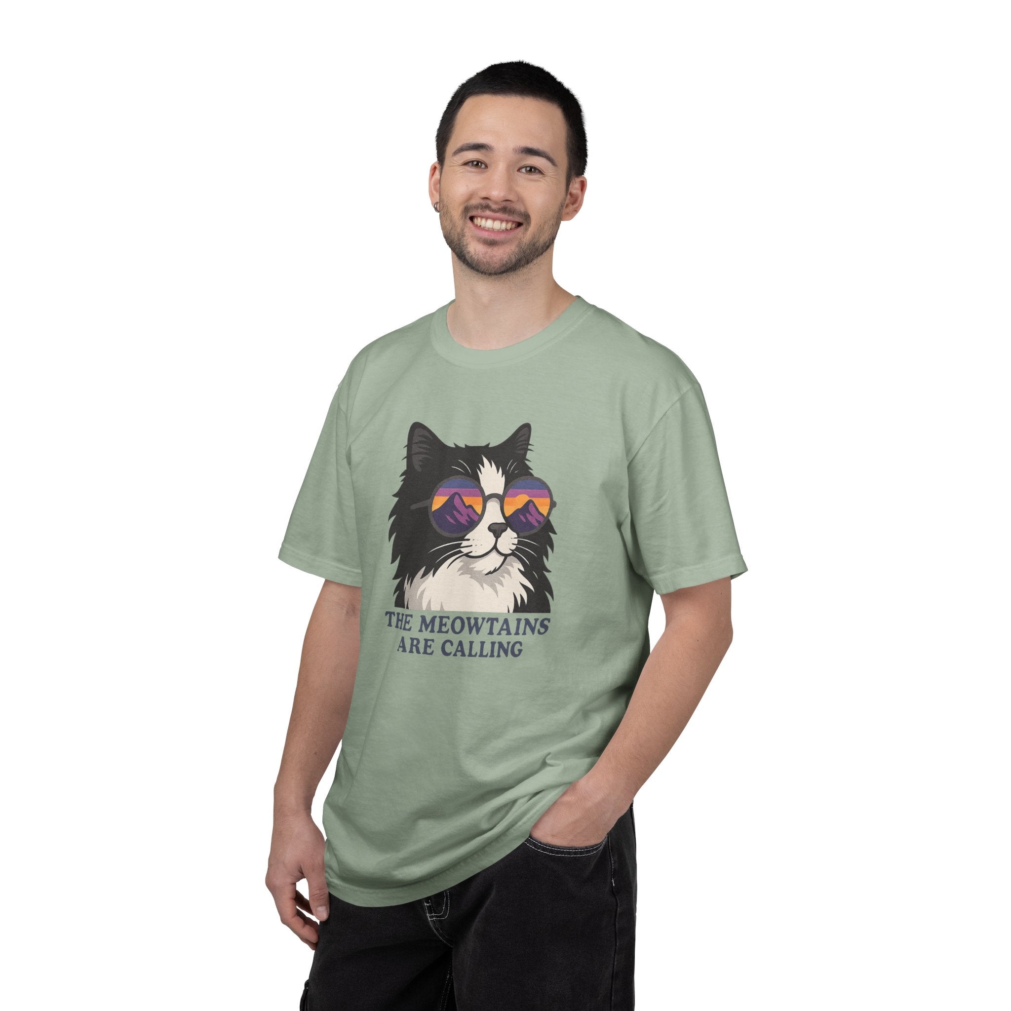 Cat Graphic T-Shirt — "The Meowtains Are Calling" Retro Sunglasses Tee