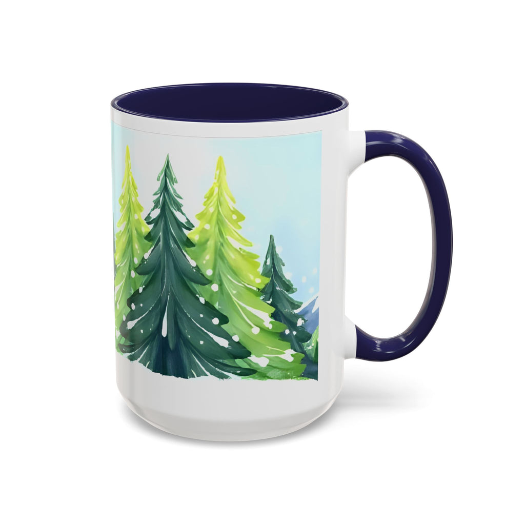 Winter Pine Forest Accent Coffee Mug — Scenic Snowy Trees 11/15oz