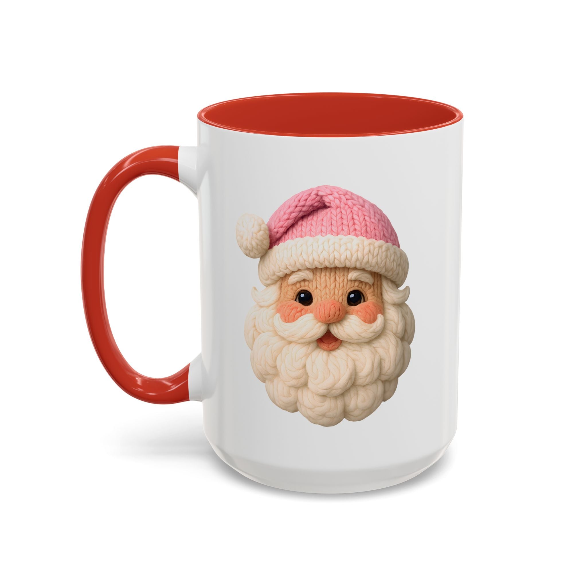 Santa Face Coffee Mug — Cute Pink Hat Holiday Accent Mug (11/15 oz)