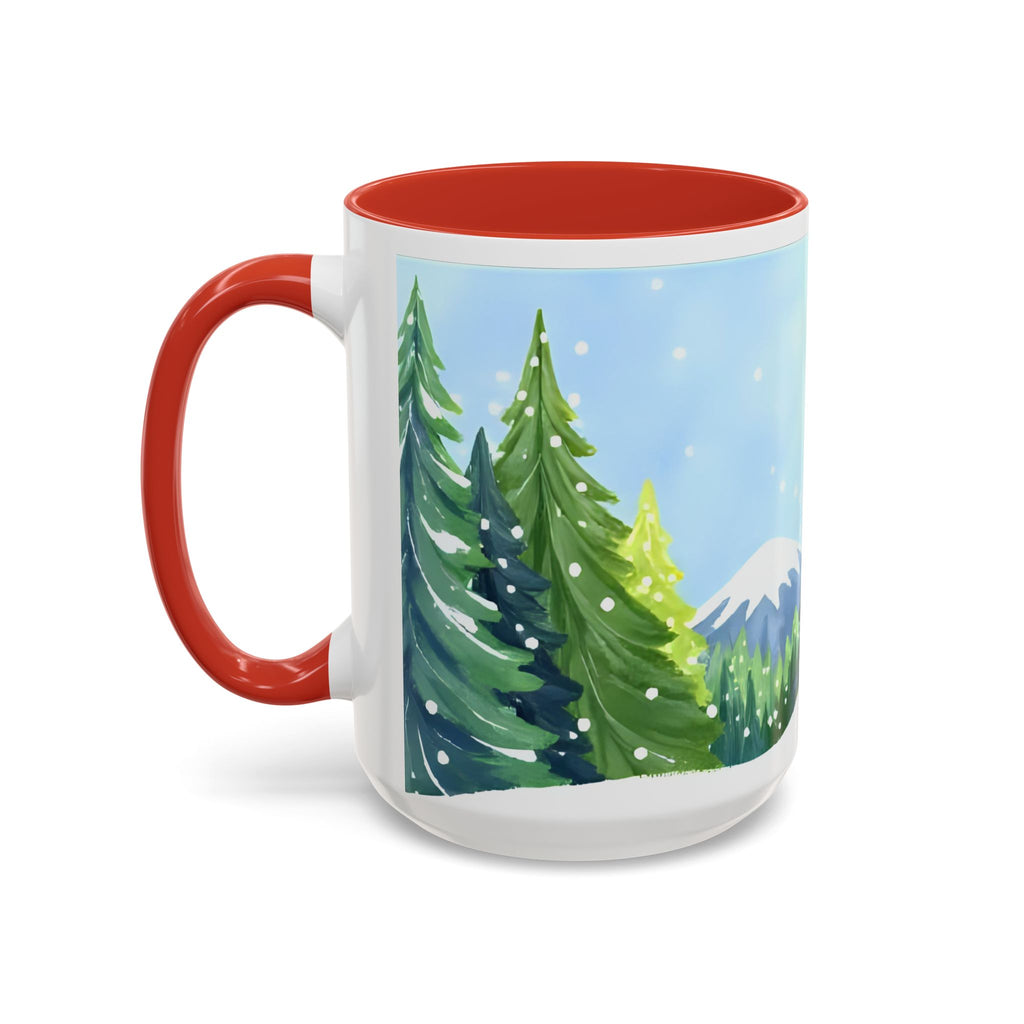 Winter Pine Forest Accent Coffee Mug — Scenic Snowy Trees 11/15oz