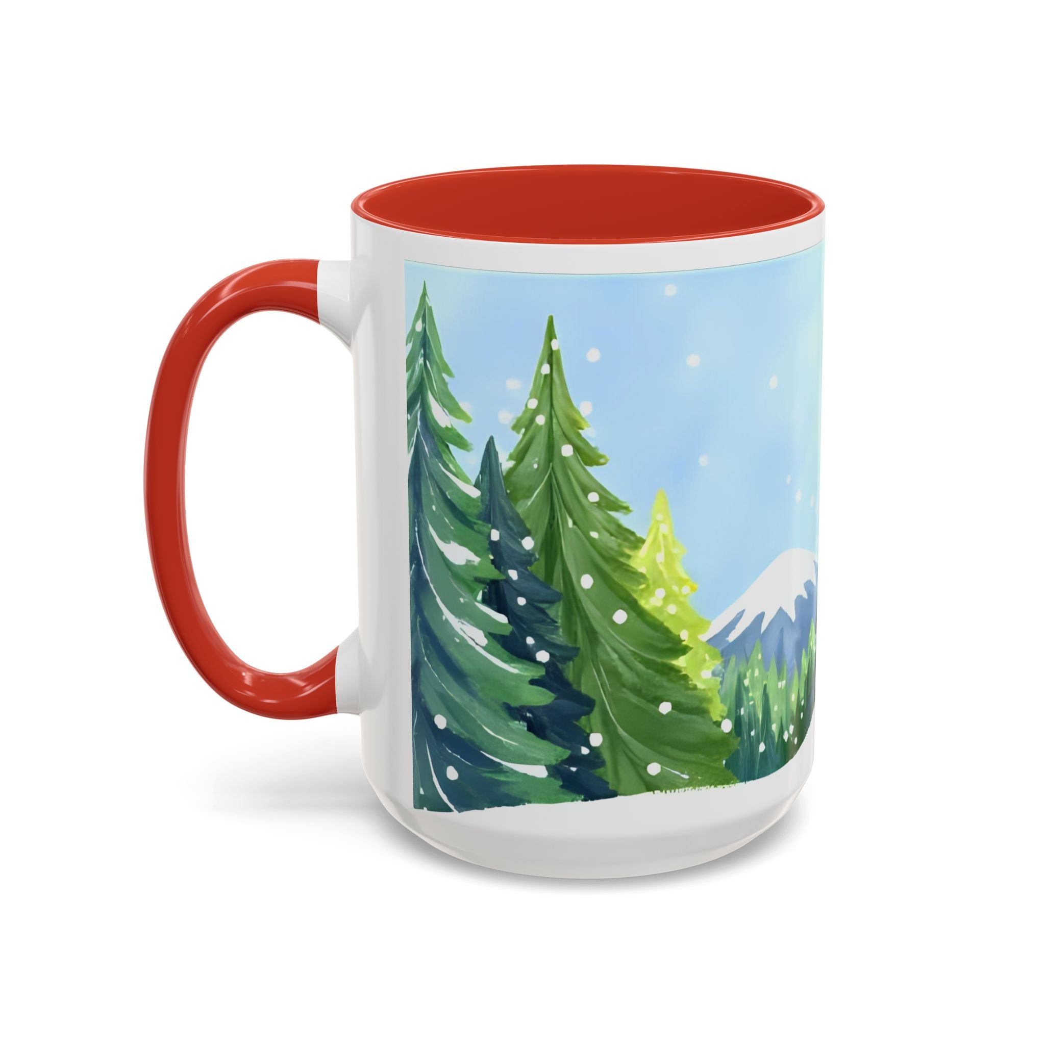 Winter Pine Forest Accent Coffee Mug — Scenic Snowy Trees 11/15oz