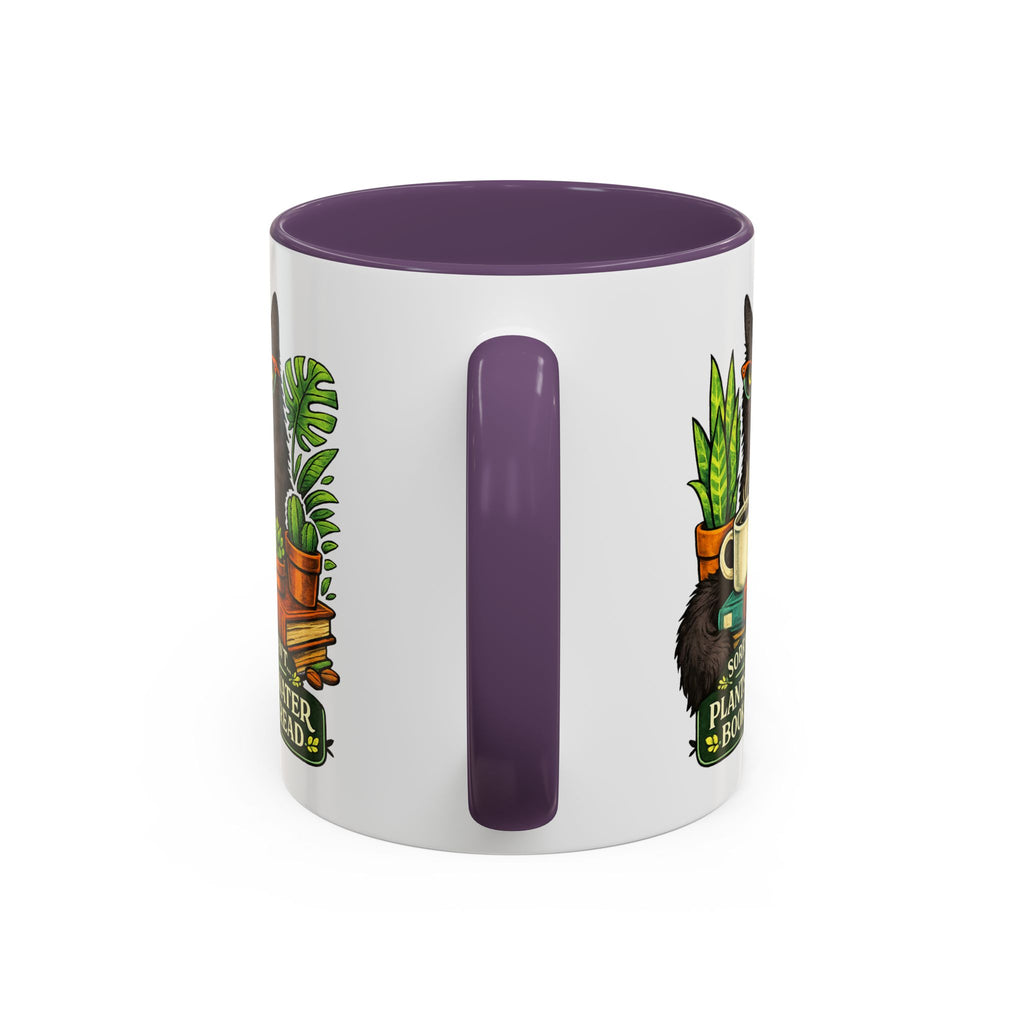 Cat & Plants Accent Coffee Mug — "Sorry, I Can't...I Have Plants to Water & Books to Read"