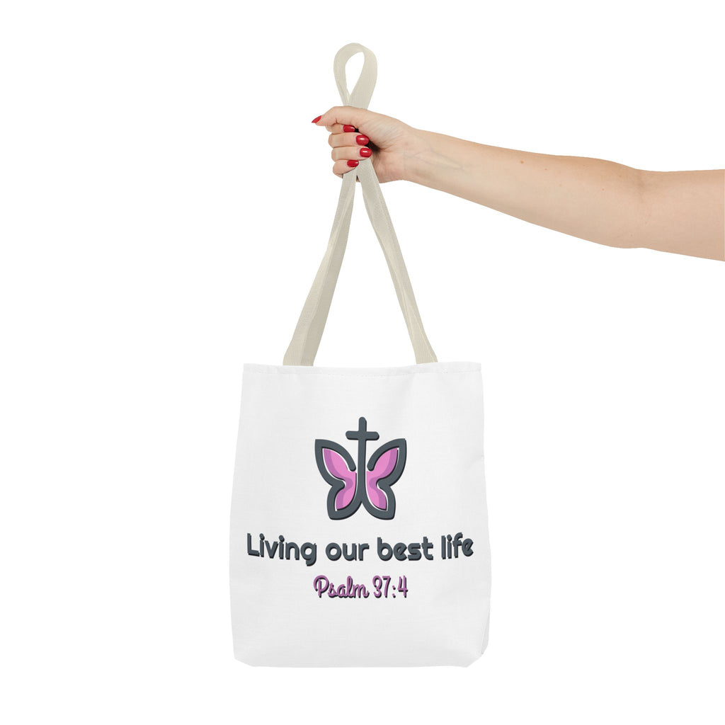"Living Our Best Life" (Psalm 37:4) Butterfly Tote Bag