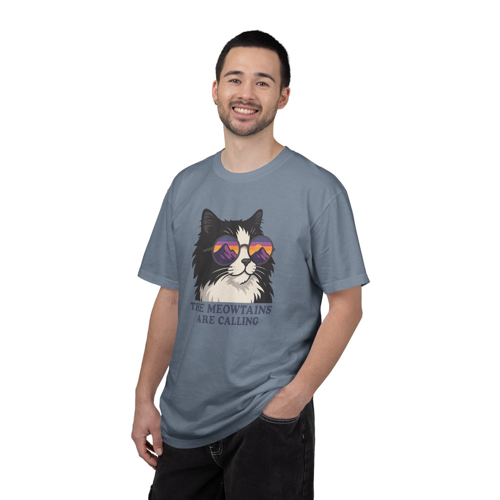Cat Graphic T-Shirt — "The Meowtains Are Calling" Retro Sunglasses Tee