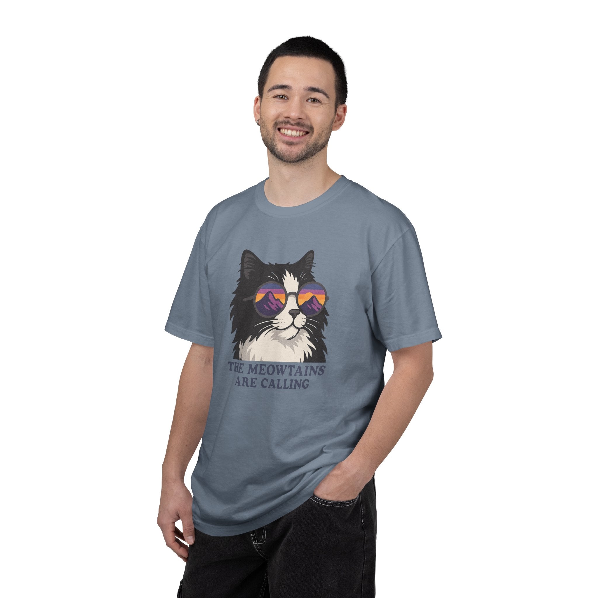 Cat Graphic T-Shirt — "The Meowtains Are Calling" Retro Sunglasses Tee
