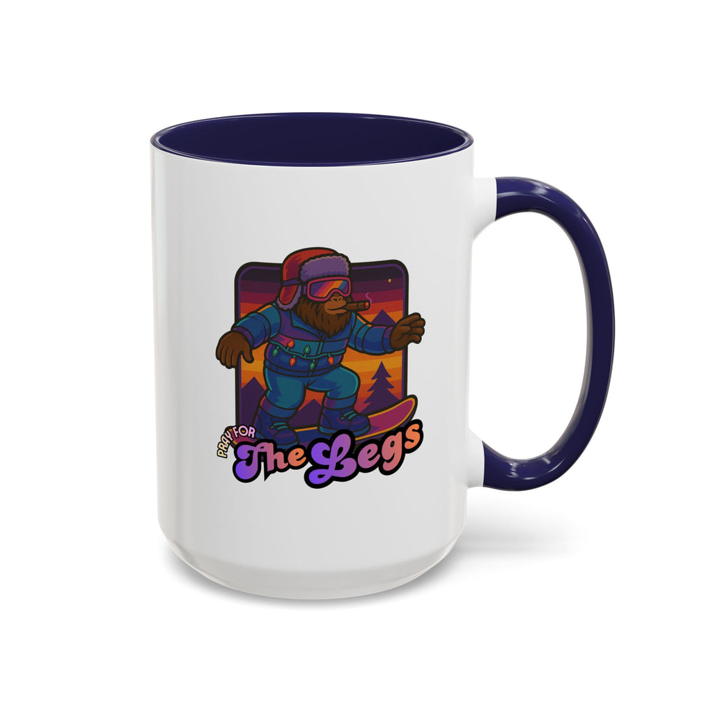 Snowboarding  Sasquatch Coffee Mug - 'Pray for The Legs' Retro Sunset Accent Mug (11/15oz)