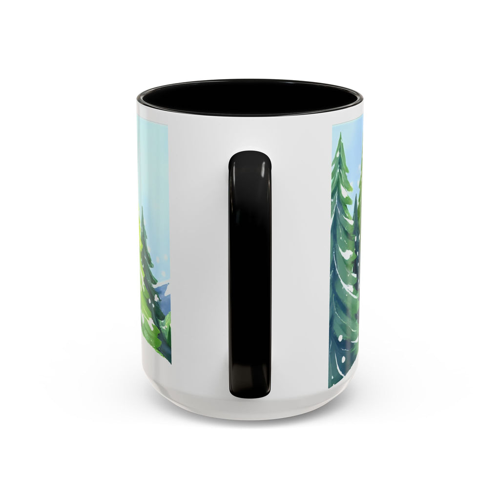 Winter Pine Forest Accent Coffee Mug — Scenic Snowy Trees 11/15oz