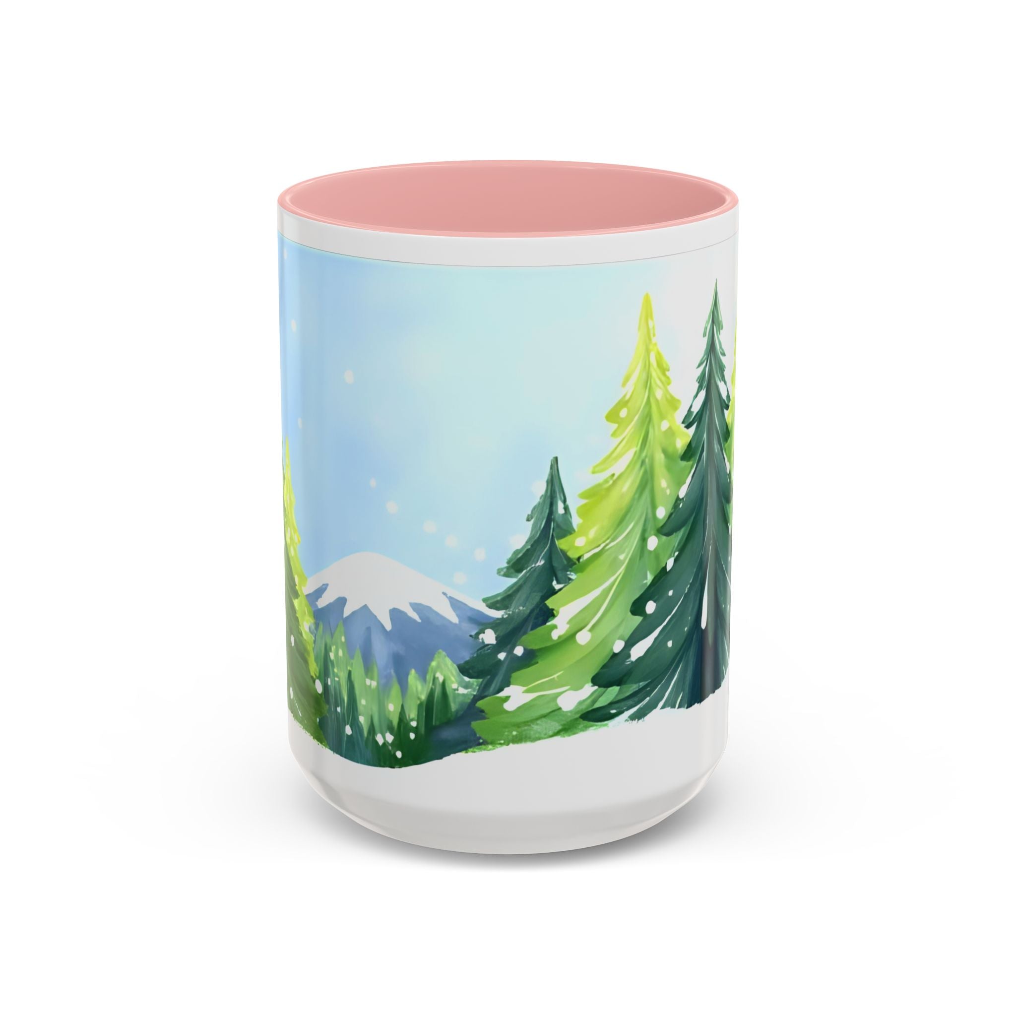 Winter Pine Forest Accent Coffee Mug — Scenic Snowy Trees 11/15oz