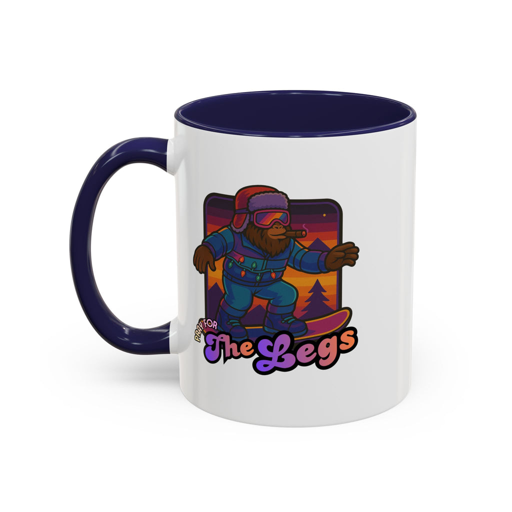 Snowboarding  Sasquatch Coffee Mug - 'Pray for The Legs' Retro Sunset Accent Mug (11/15oz)