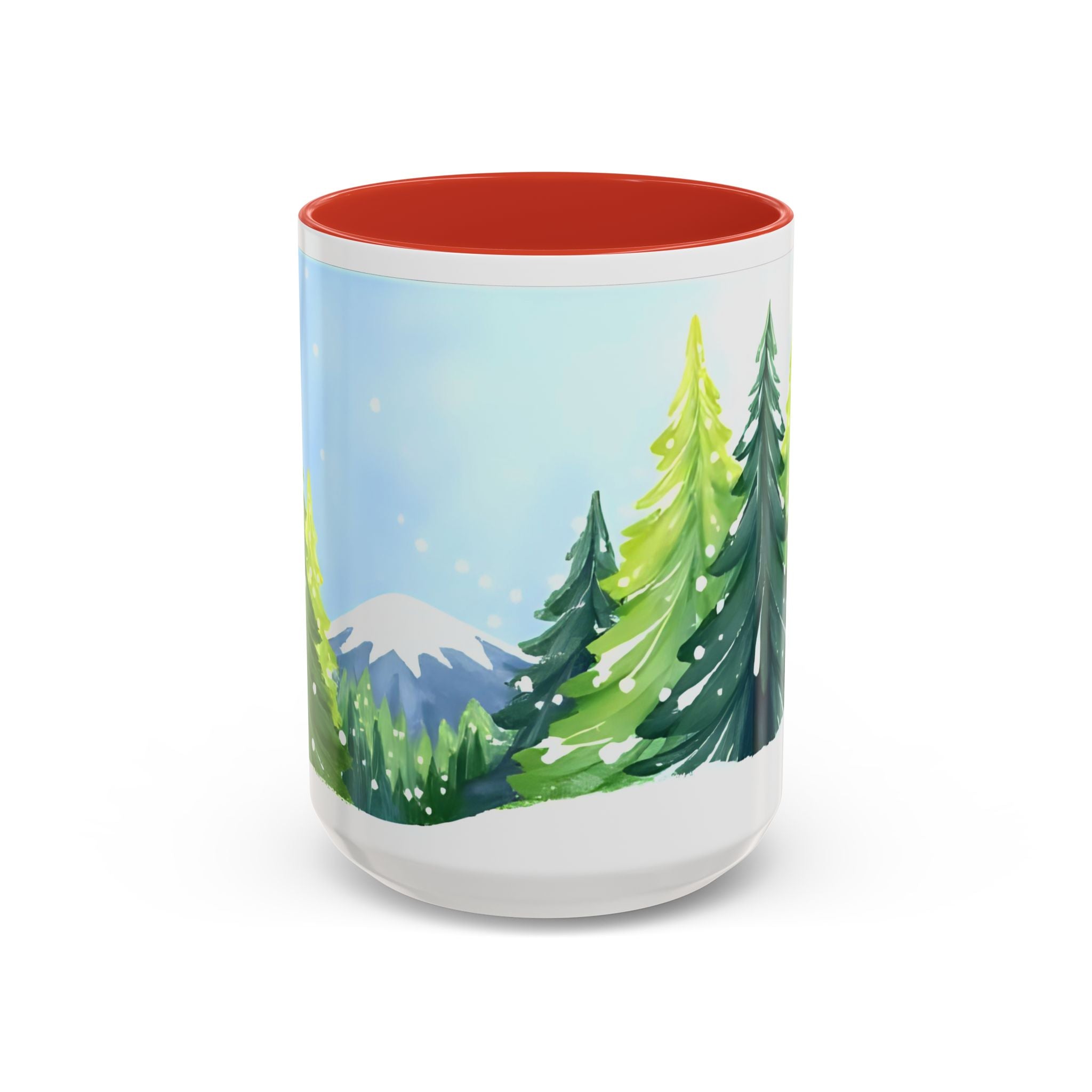 Winter Pine Forest Accent Coffee Mug — Scenic Snowy Trees 11/15oz