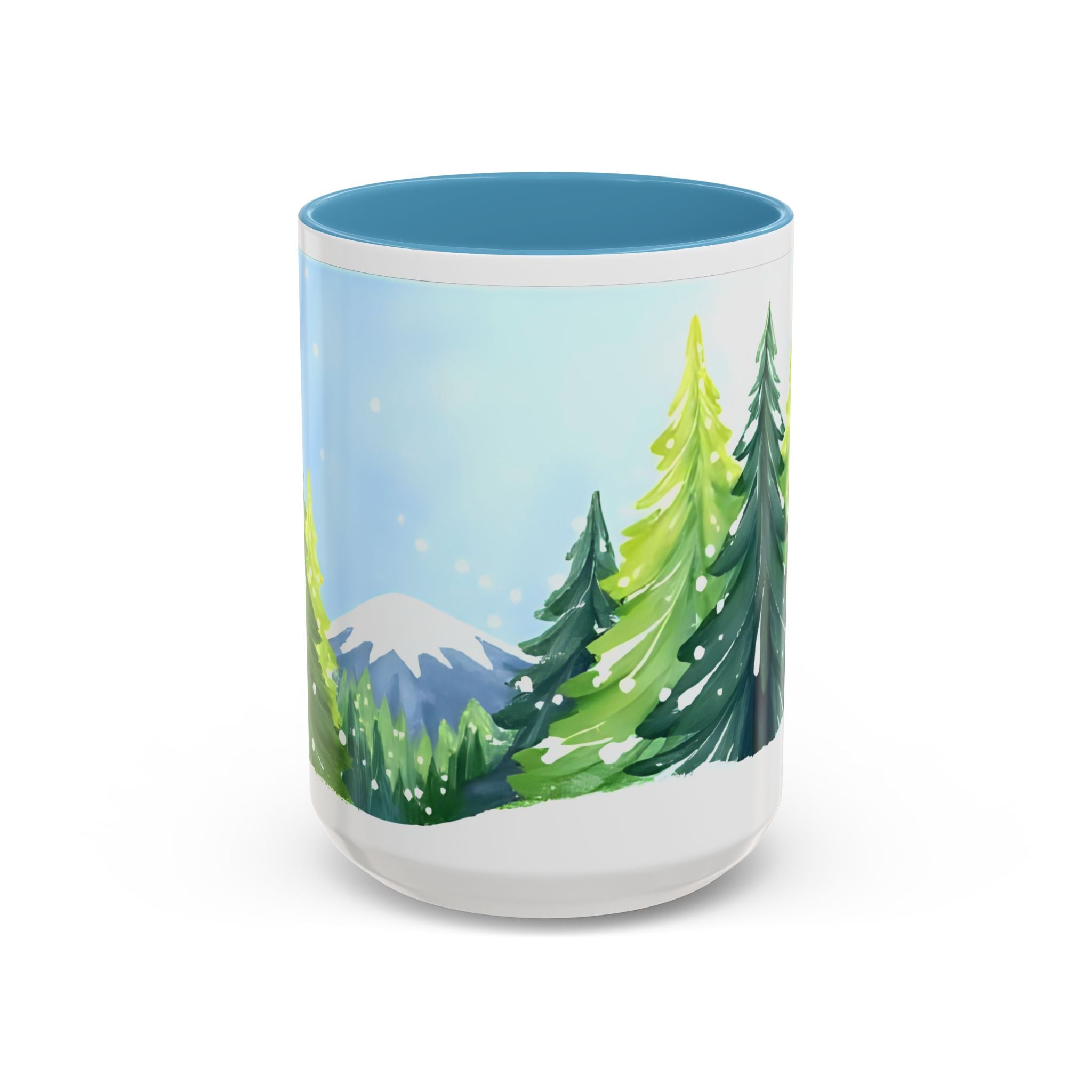 Winter Pine Forest Accent Coffee Mug — Scenic Snowy Trees 11/15oz