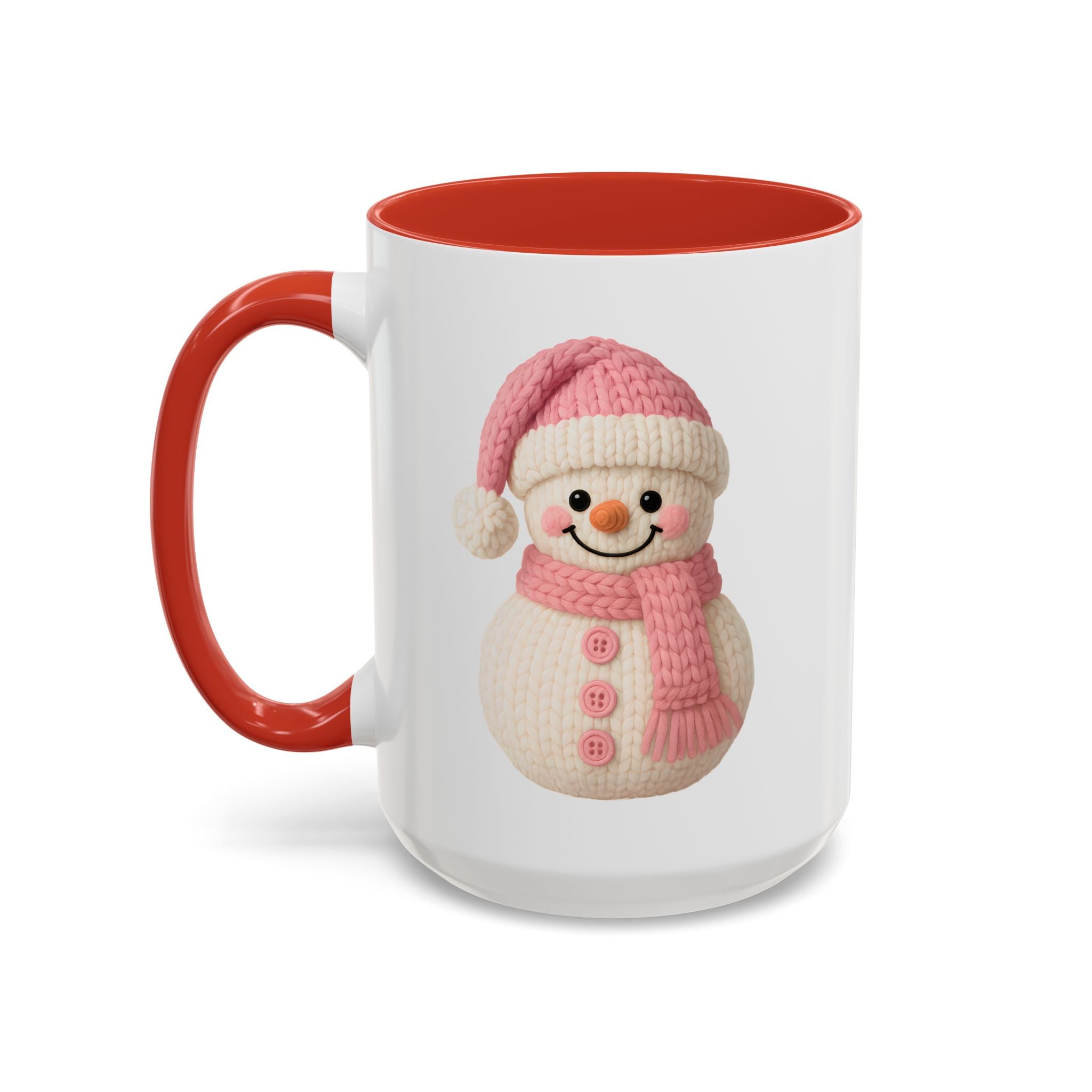 Pink Knitted Snowman Accent Coffee Mug — Cute Holiday Winter Drinkware (11/15oz)