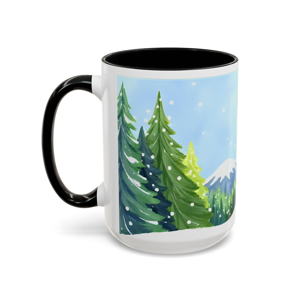 Winter Pine Forest Accent Coffee Mug — Scenic Snowy Trees 11/15oz