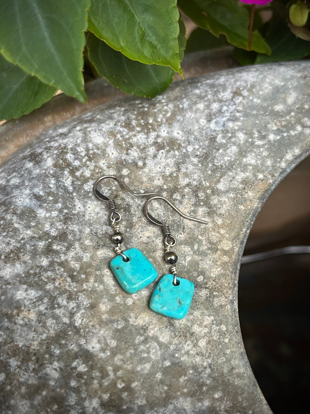 Turquoise + Sterling Silver Tab Drop Earrings